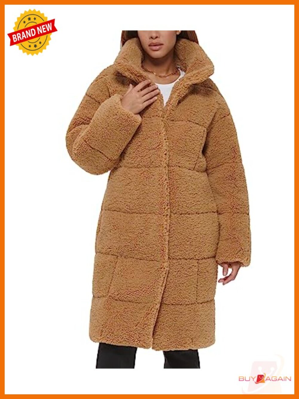Levi's Women's Patchwork Quilted Teddy Coat Long Sherpa Snap Closure